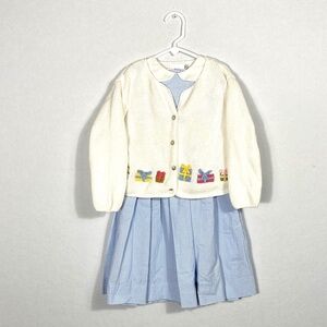 Bella Bliss Blue and White Checkered Dress with handmade sweater little girl 5/6